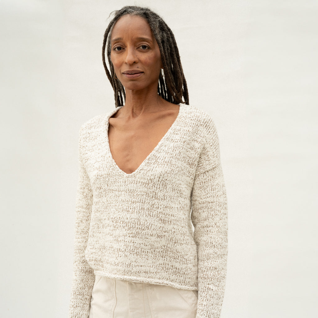 Marl V Neck - Raw White Marl