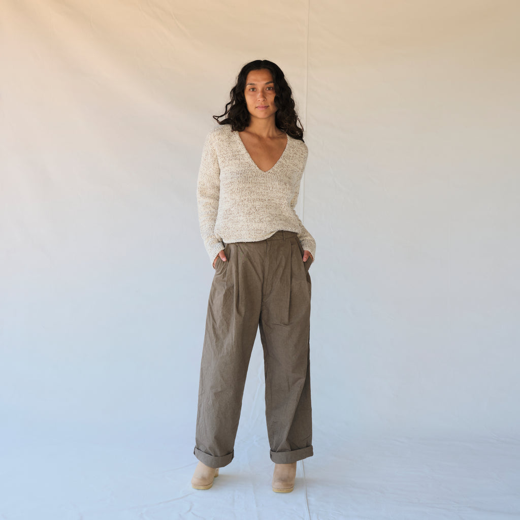 Crinkled Wide Trouser - Mud