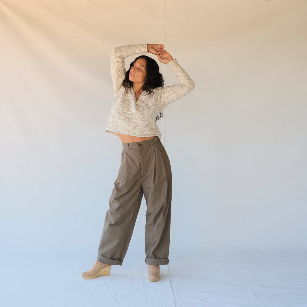 Crinkled Wide Trouser - Mud