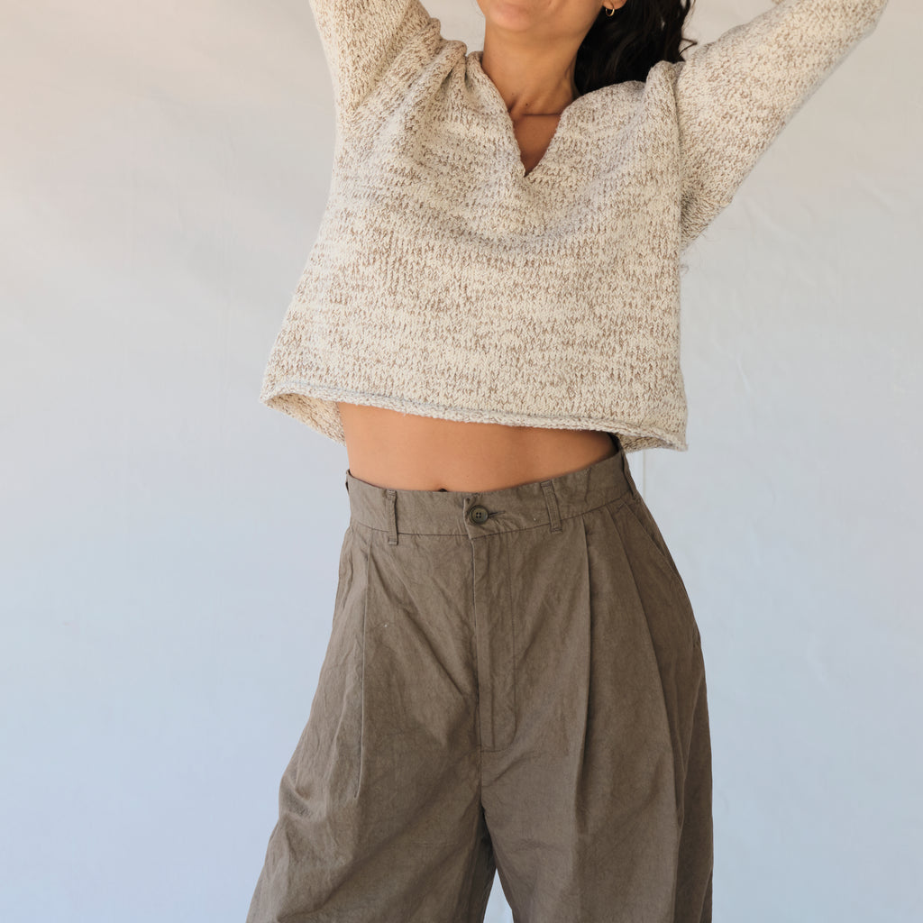 Crinkled Wide Trouser - Mud