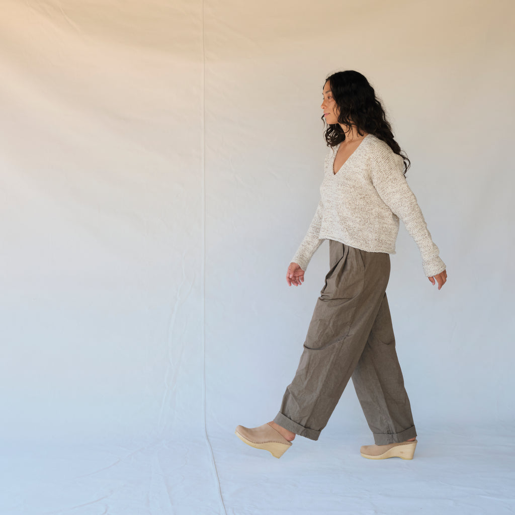 Crinkled Wide Trouser - Mud