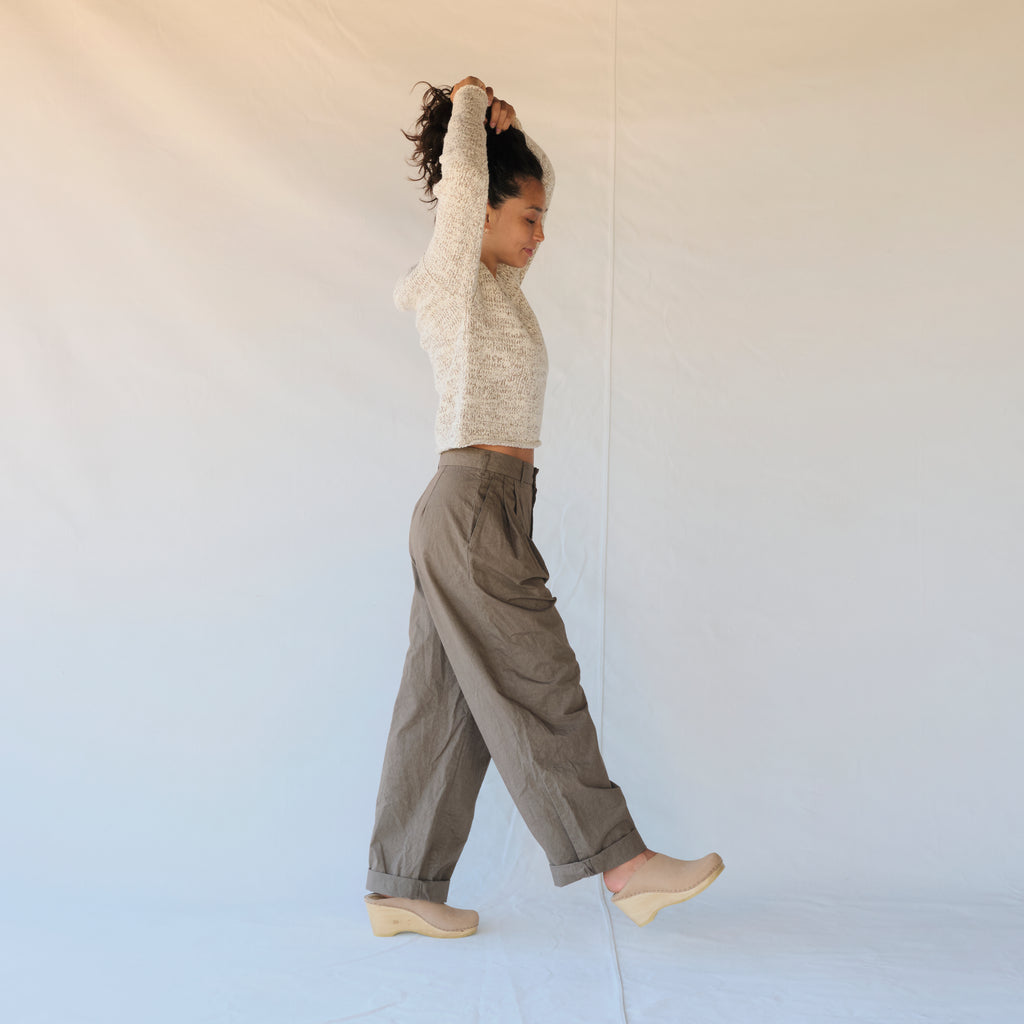 Crinkled Wide Trouser - Mud