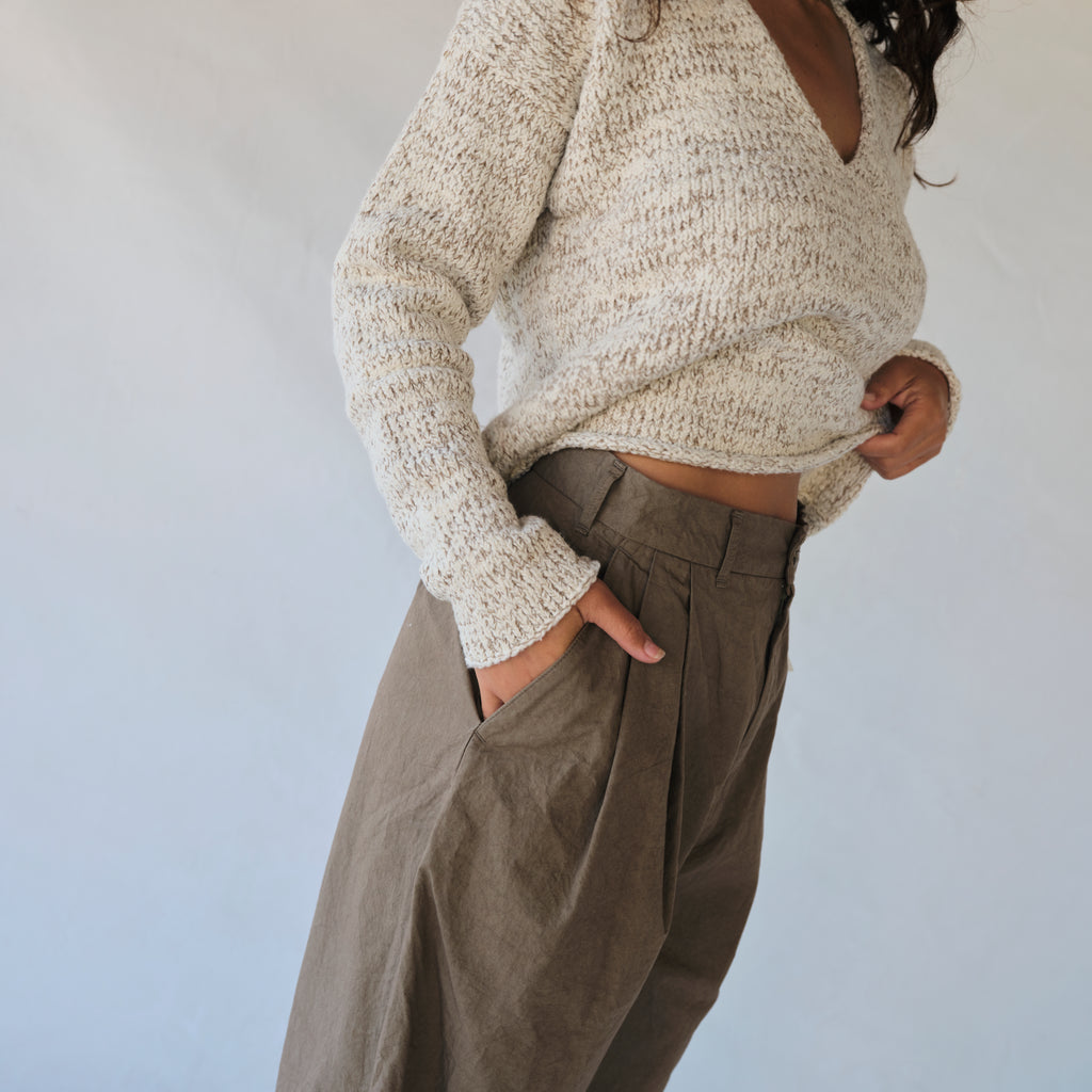 Crinkled Wide Trouser - Mud