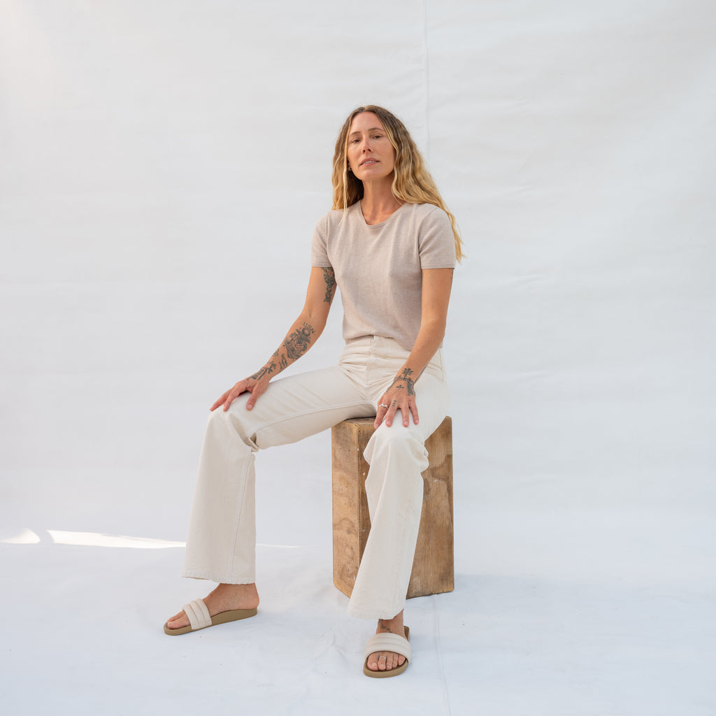 Vintage Sand Short Sleeve Sweater