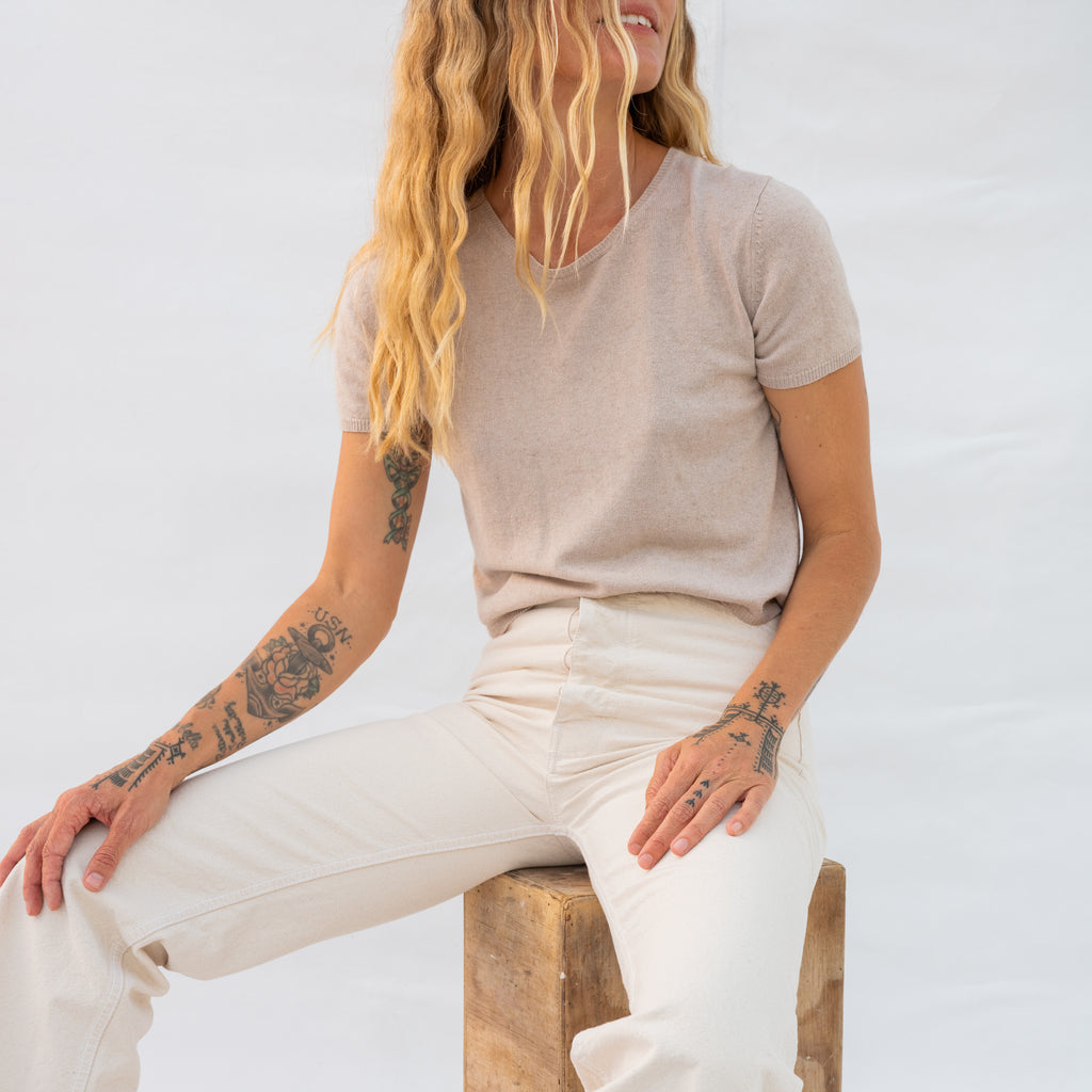 Vintage Sand Short Sleeve Sweater