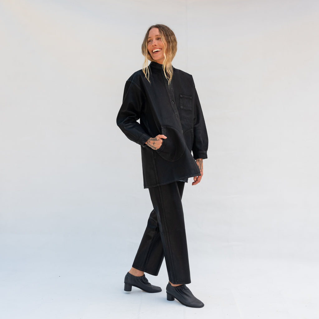 Band Collar Okuda Jacket - Black Lacquer