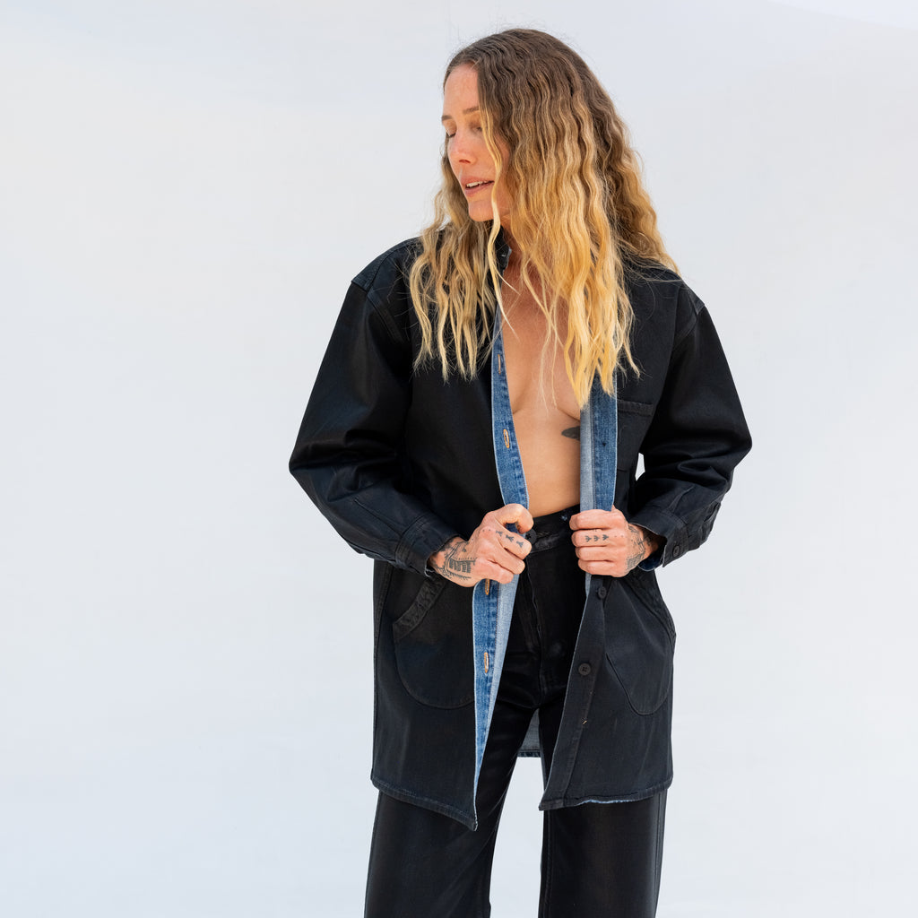 Band Collar Okuda Jacket - Black Lacquer