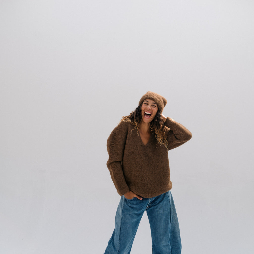 Brushed V Neck - Rust