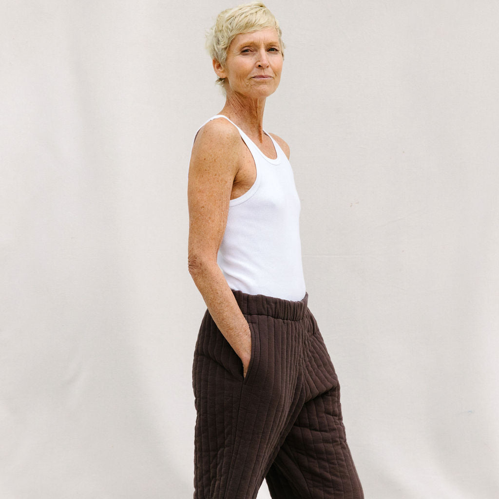 Black Crane - Quilted Easy Pant in Plum