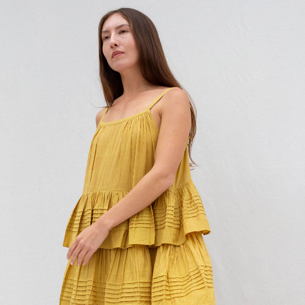 Porto Soller Tiered Maxi Dress - Jaune Pinstripe