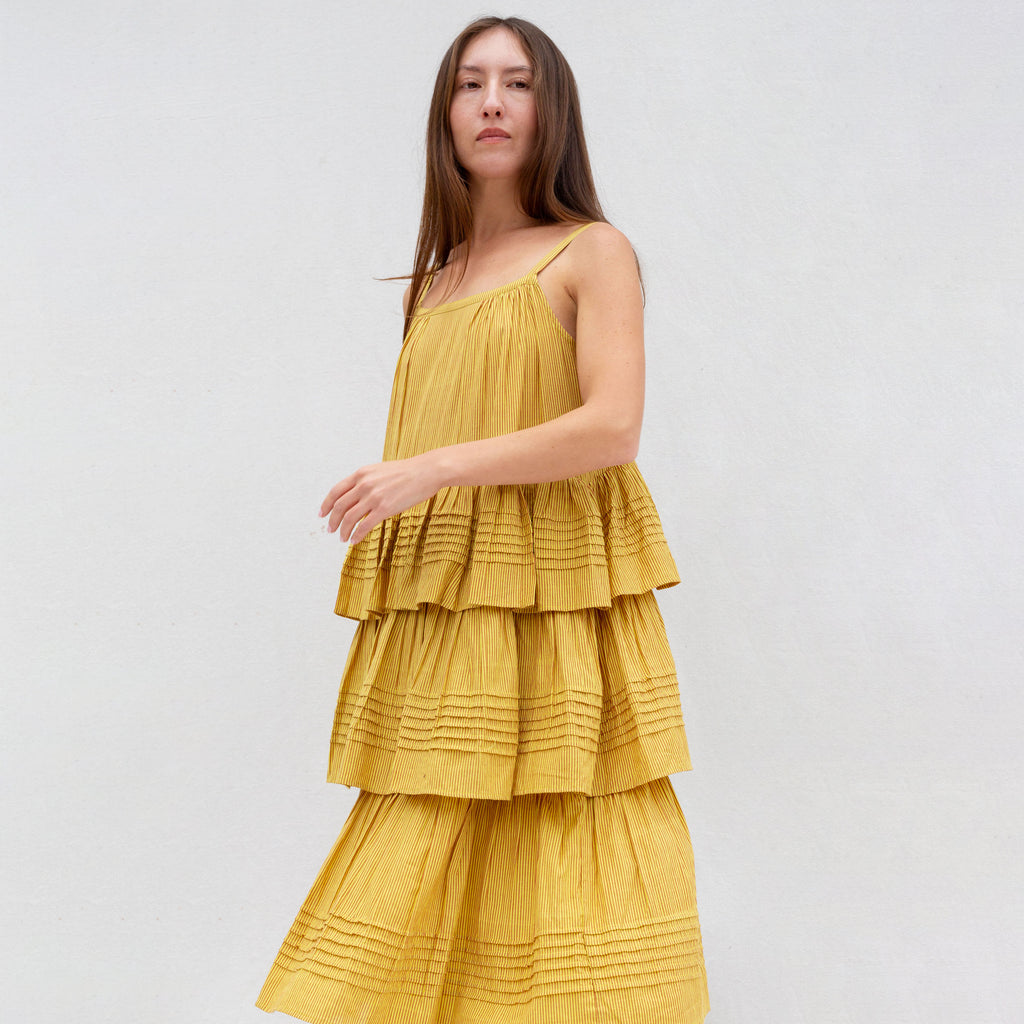 Porto Soller Tiered Maxi Dress - Jaune Pinstripe