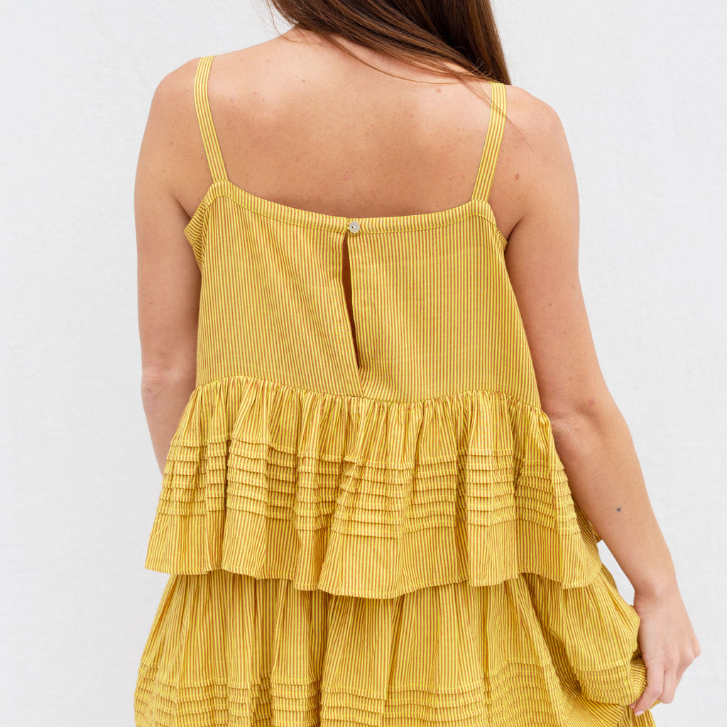 Porto Soller Tiered Maxi Dress - Jaune Pinstripe