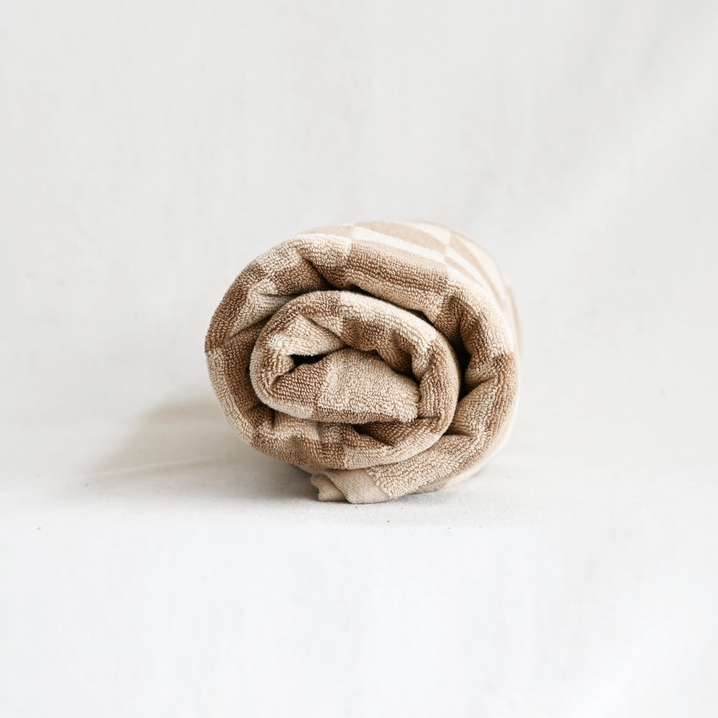 Bathhouse Check Organic Cotton Towel - Tan