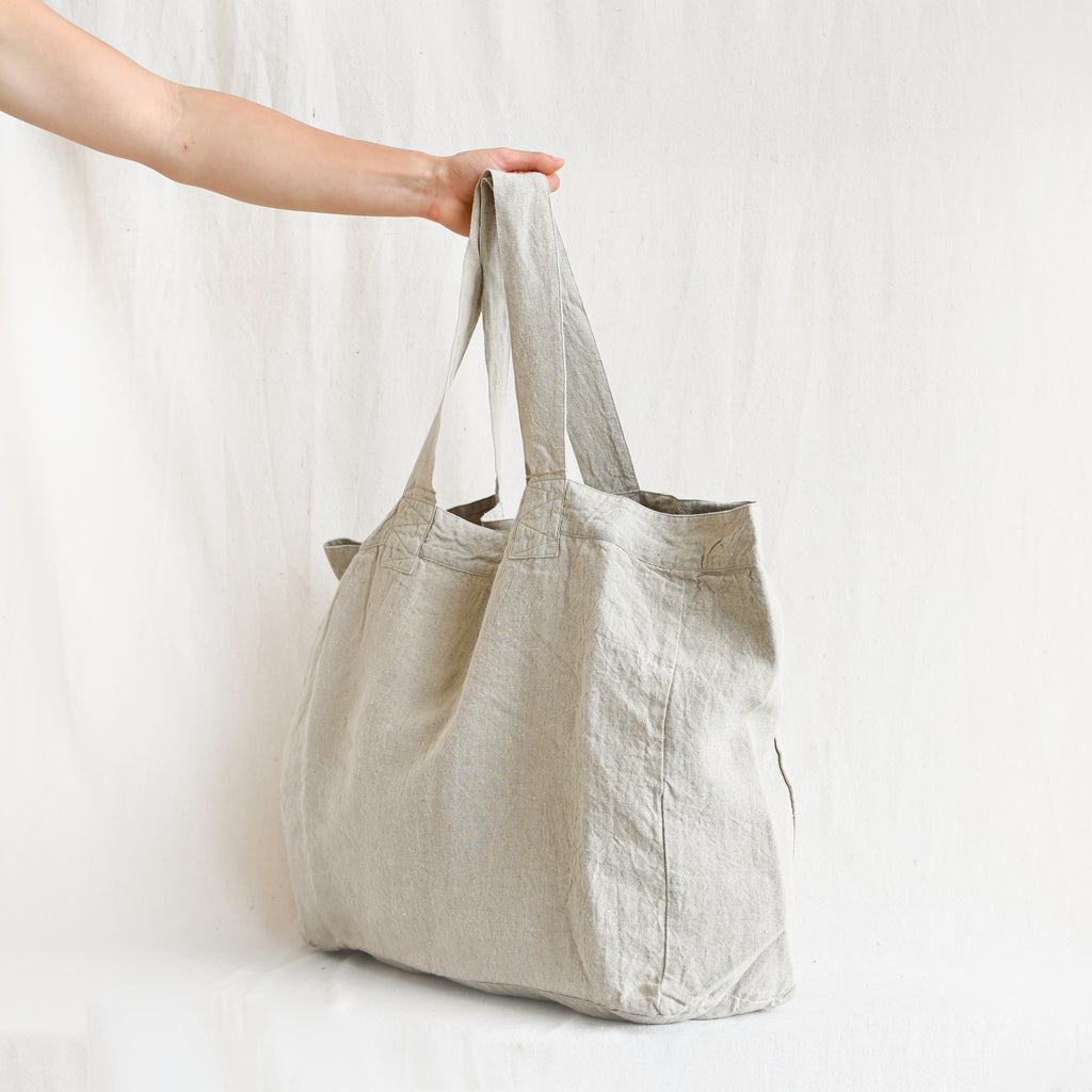 Linen Tote - Natural and Blue