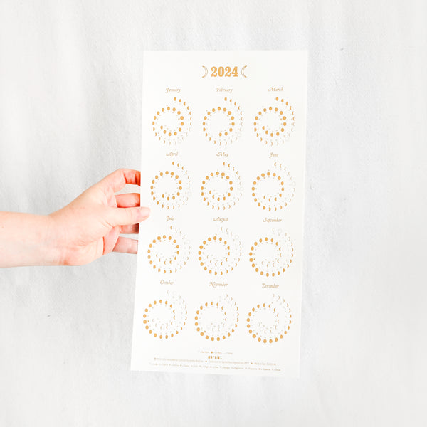 2024 Many Moons Calendar Gold Foil on Pearl White at General Store