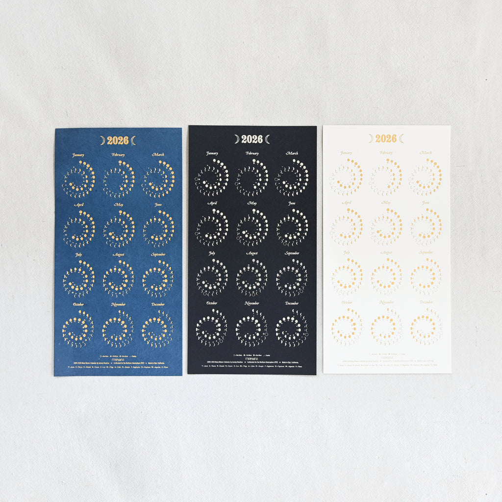 2026 Moon Calendar Gold Foil on Pearl White