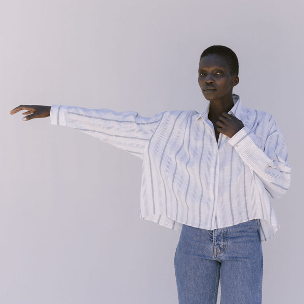 Cordera Striped Checkered Shirt in Indigo at General Store