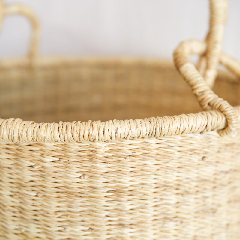 Straw Hamper - Leather Handle