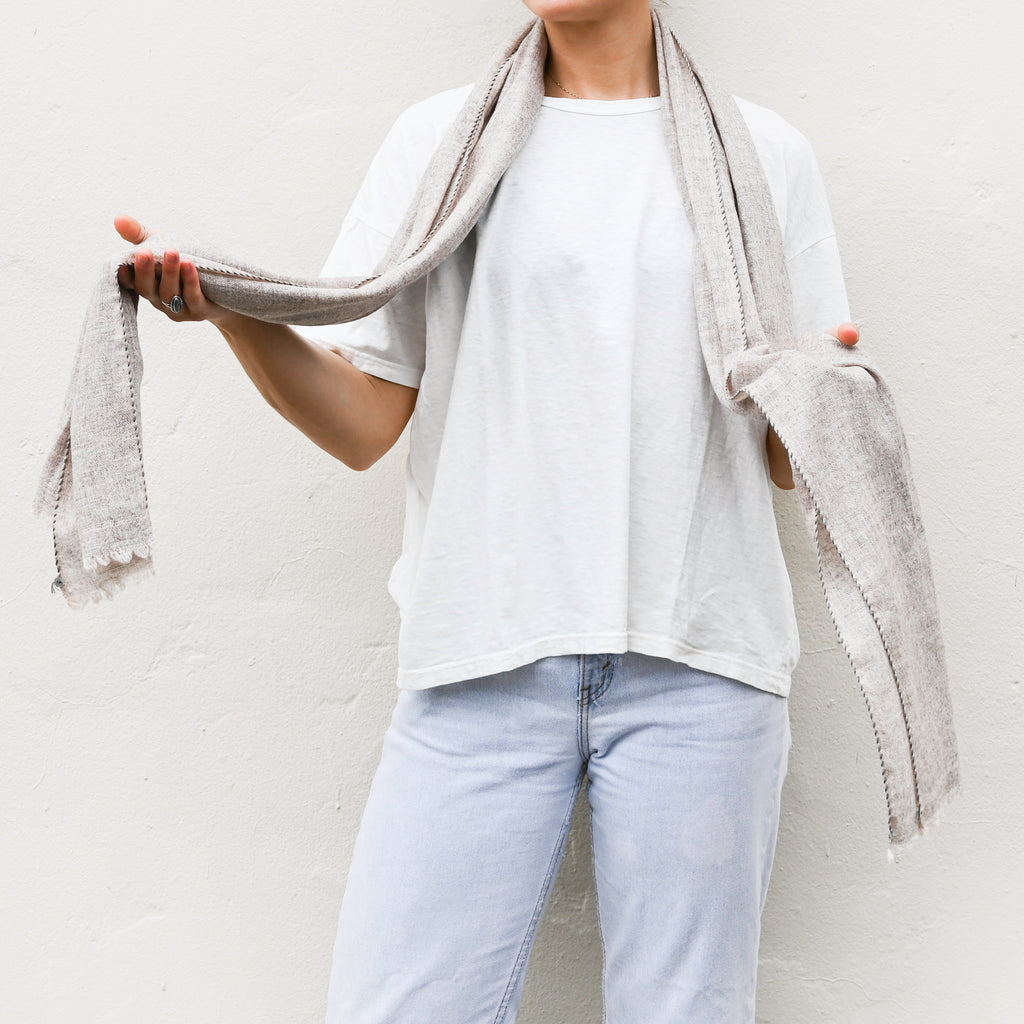 Cashmere Hand Stitched Scarf  - Earth Tone