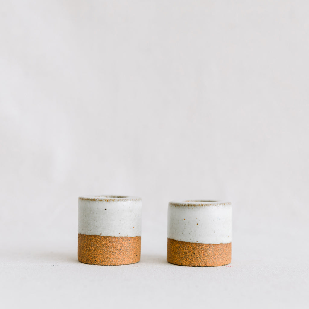 Tall Mani Candleholder - Sandstone / White