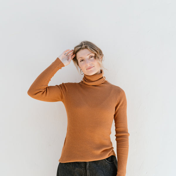 Ichi Co. Antiquites Rib Turtleneck Pullover Camel at General Store