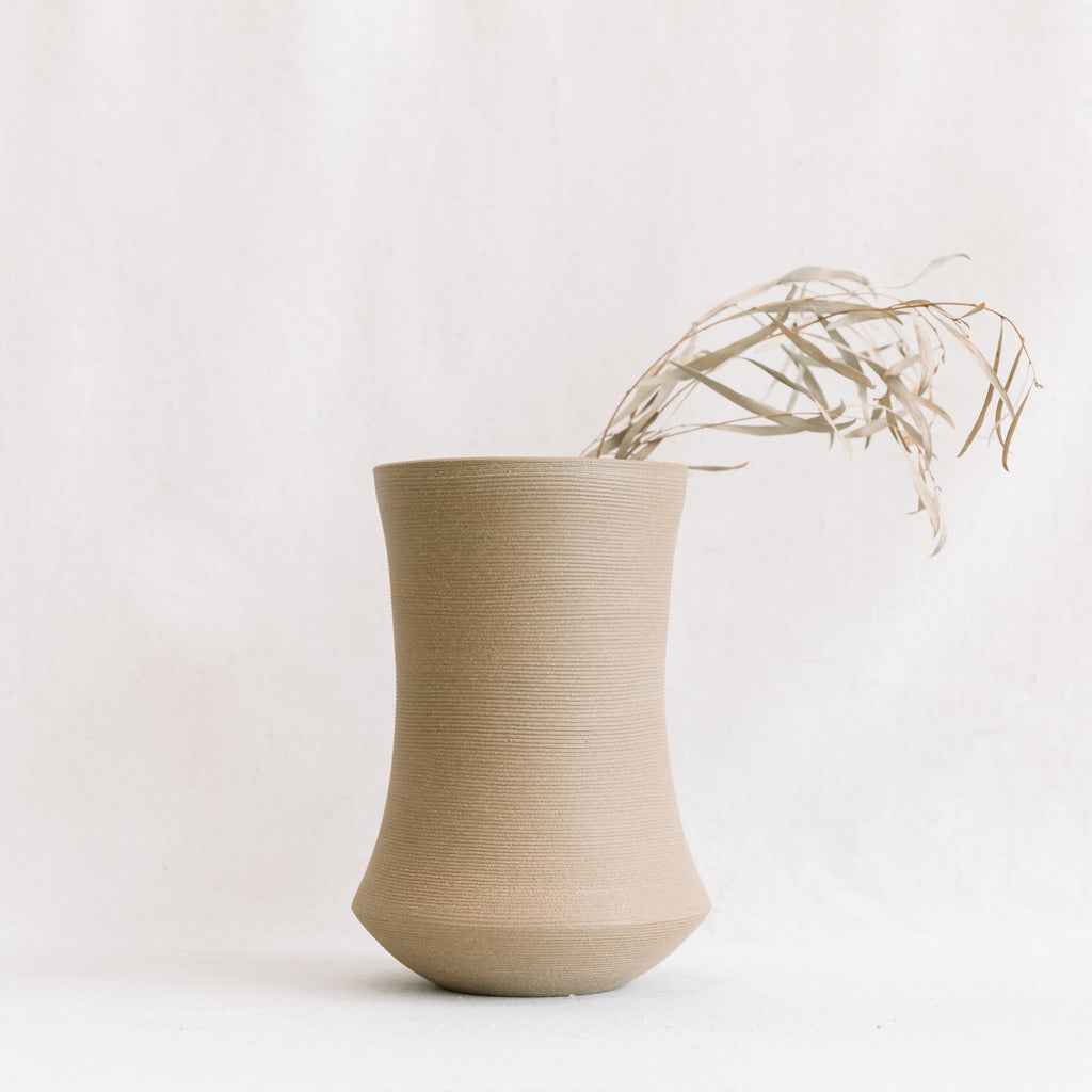 Ribbed Sand Large Concave Vase