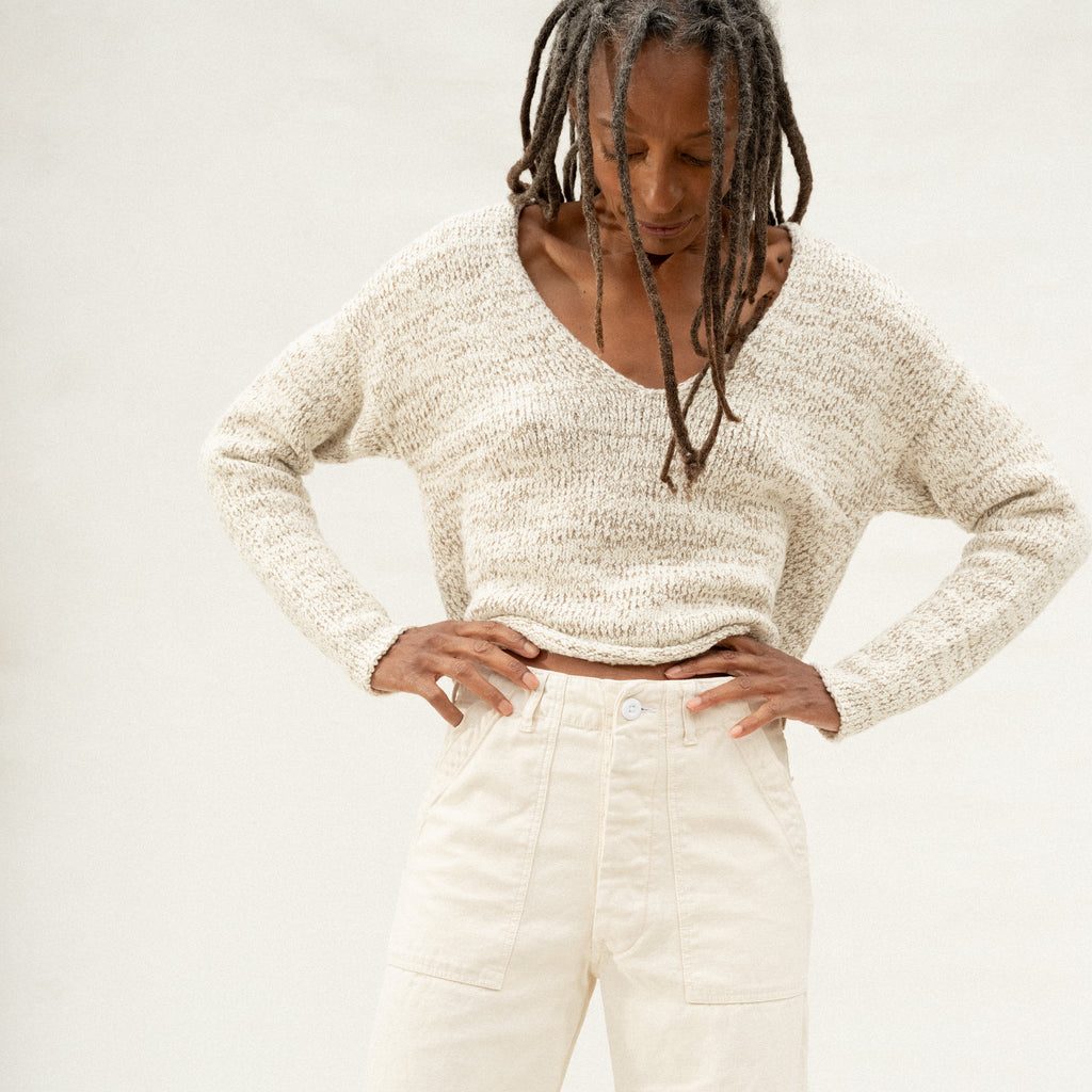 Marl V Neck - Raw White Marl