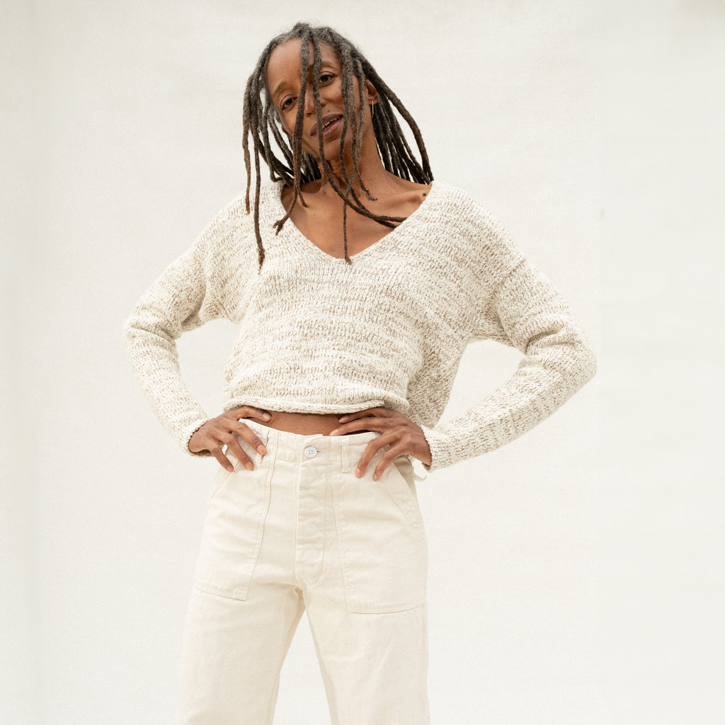 Marl V Neck - Raw White Marl