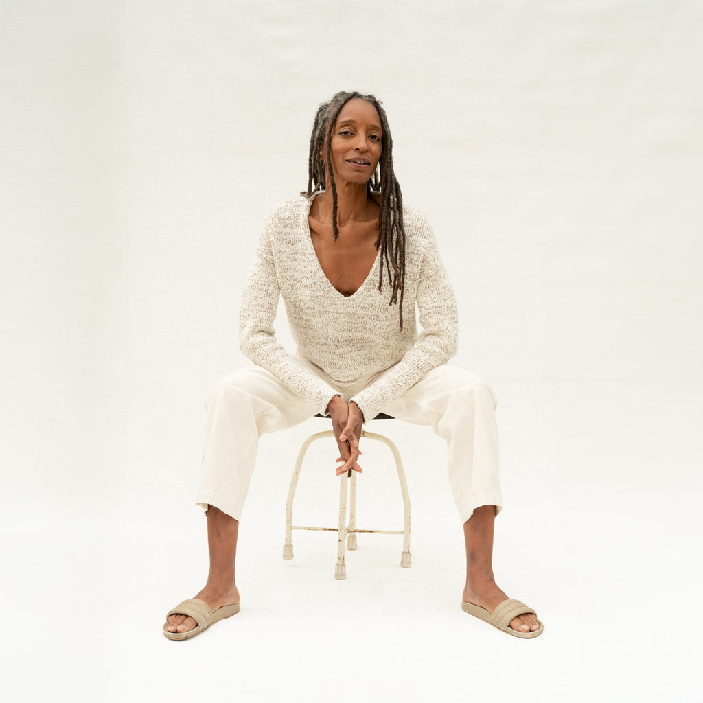 Marl V Neck - Raw White Marl