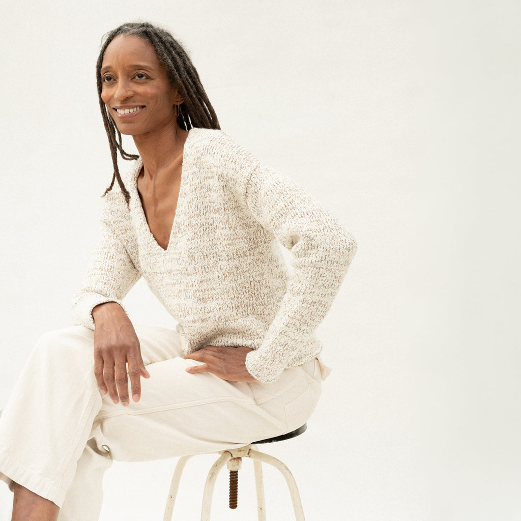 Marl V Neck - Raw White Marl