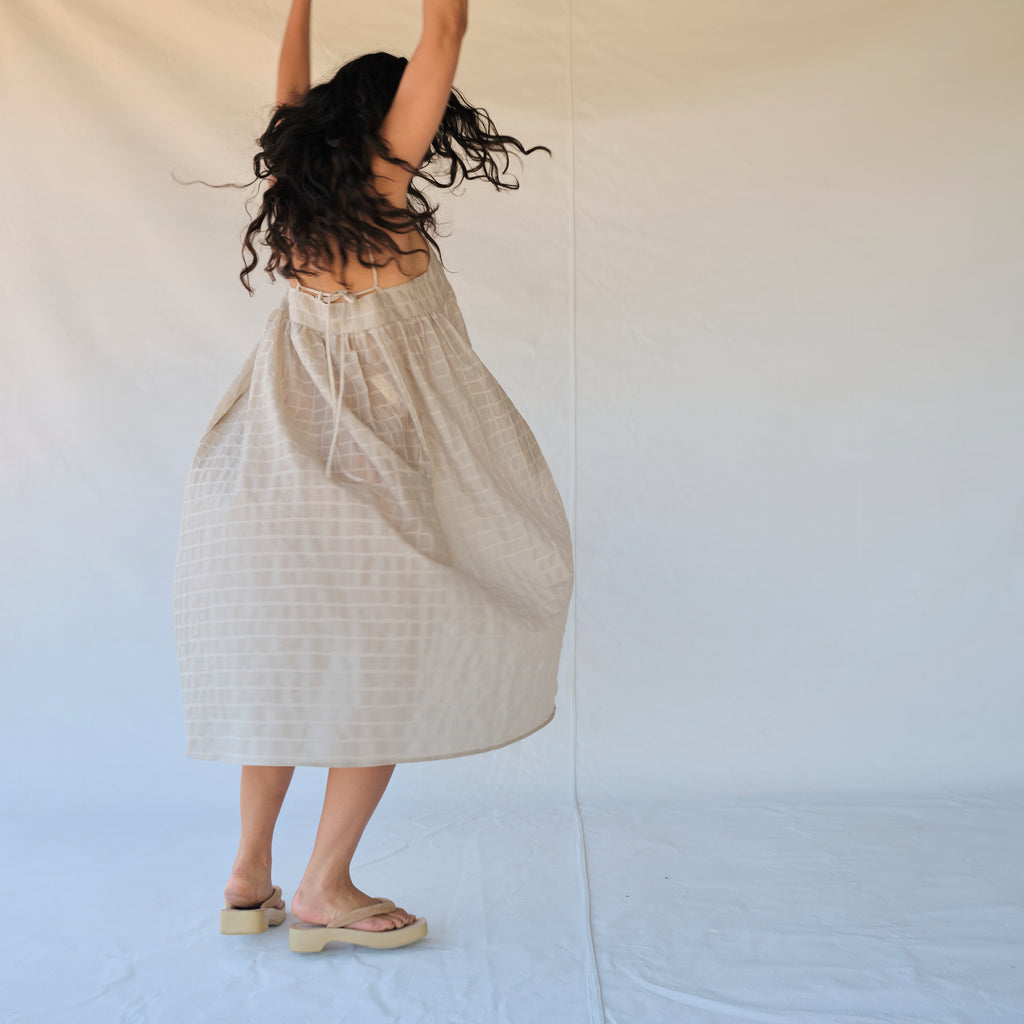 Ripple Strap Dress - Beige