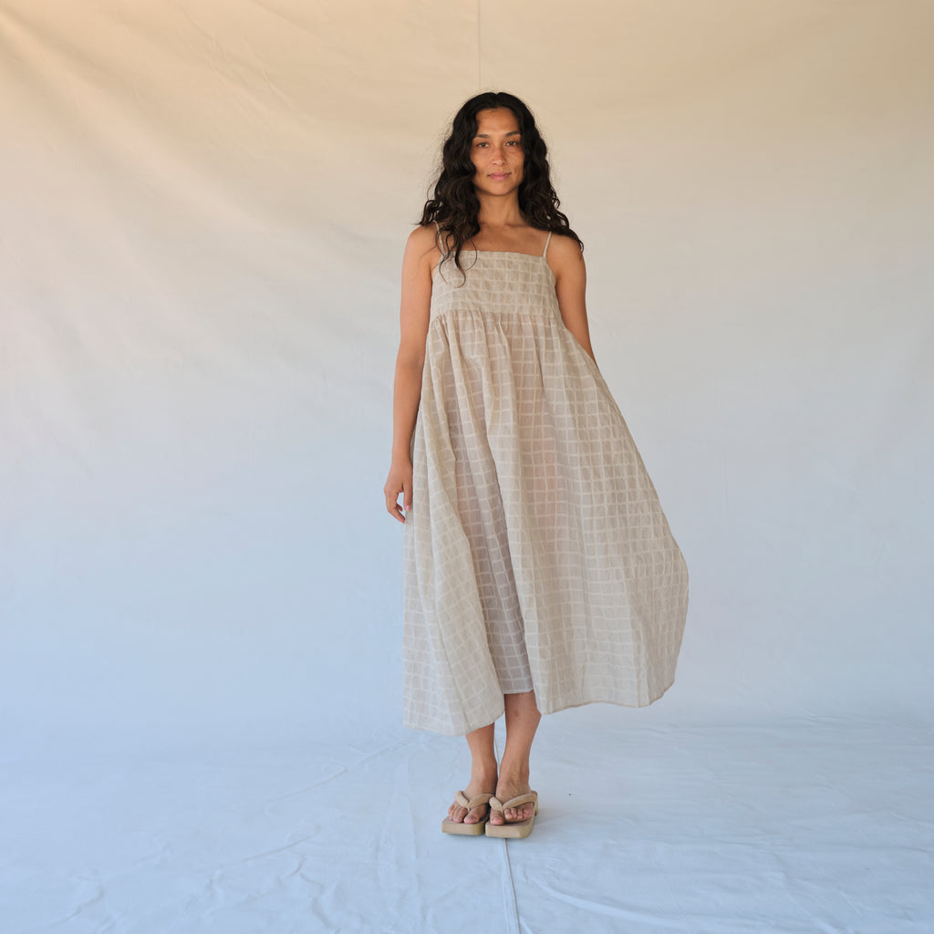 Ripple Strap Dress - Beige