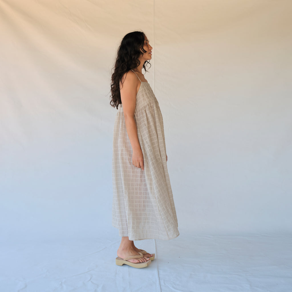 Ripple Strap Dress - Beige