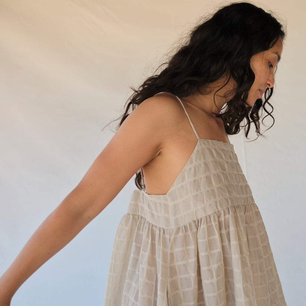 Ripple Strap Dress - Beige
