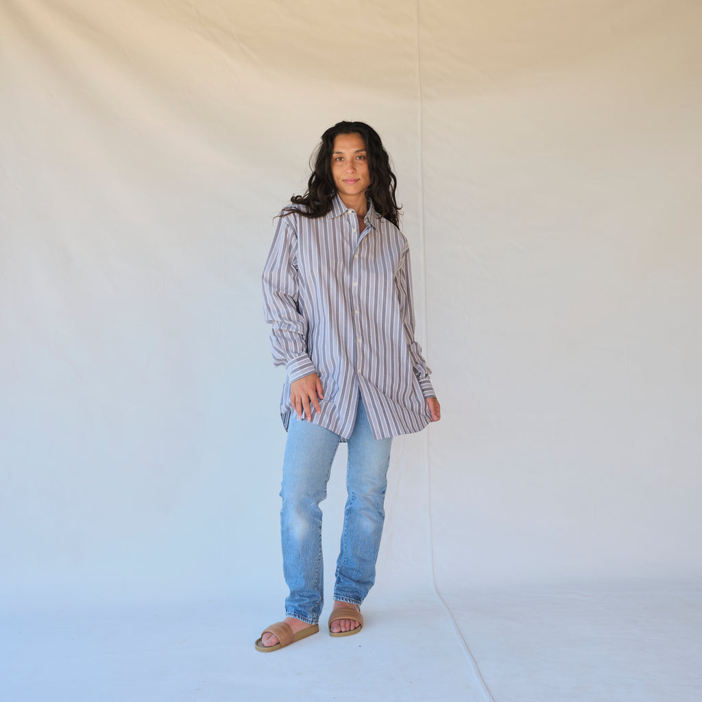 Vintage Grey Stripe Button-Up Shirt