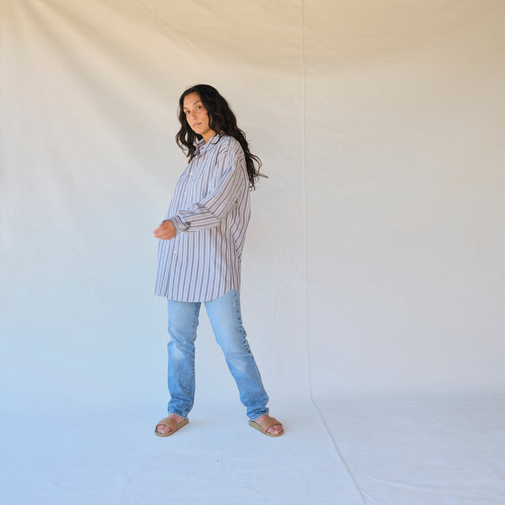 Vintage Grey Stripe Button-Up Shirt