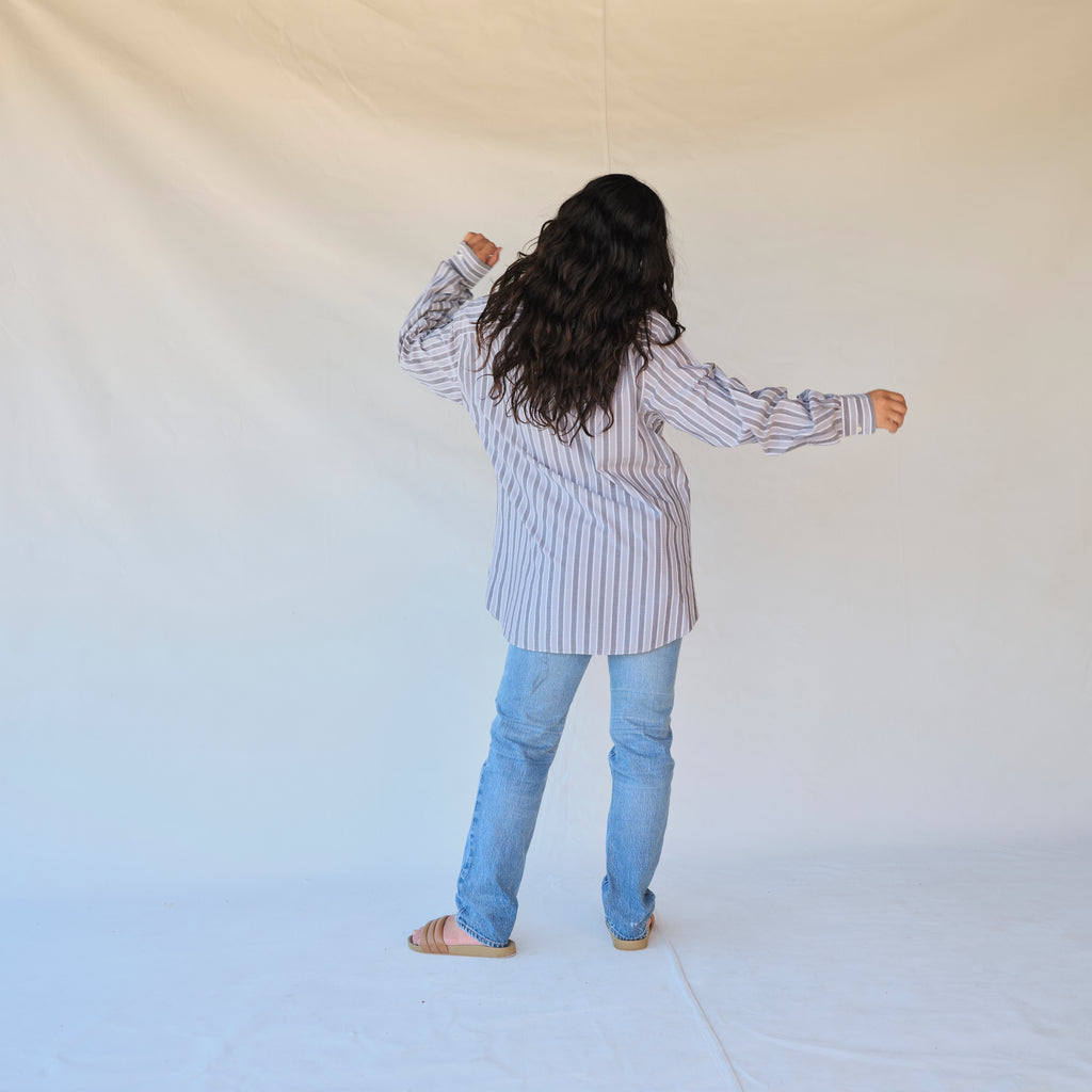 Vintage Grey Stripe Button-Up Shirt