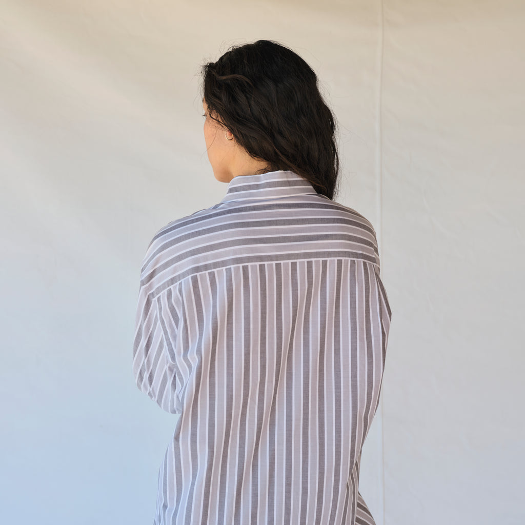 Vintage Grey Stripe Button-Up Shirt