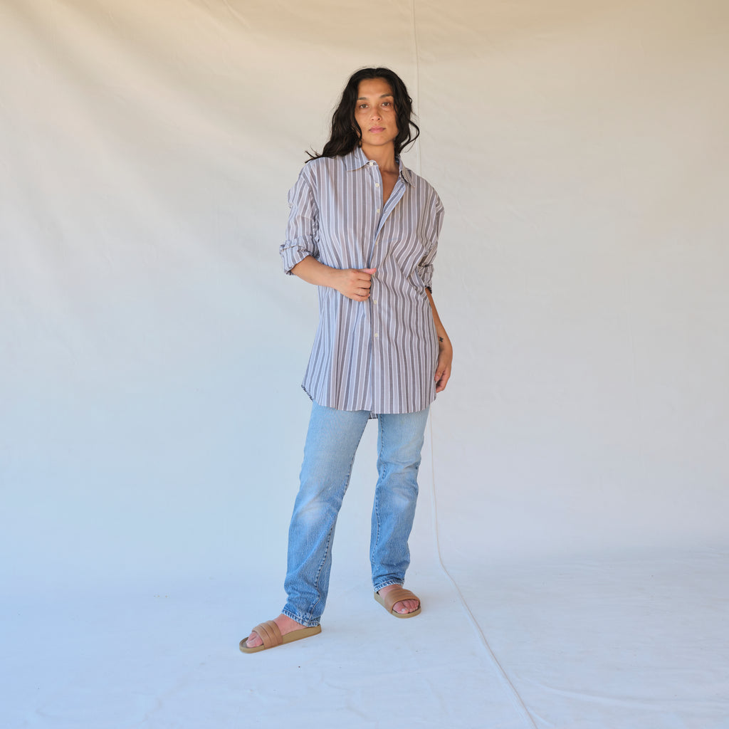 Vintage Grey Stripe Button-Up Shirt