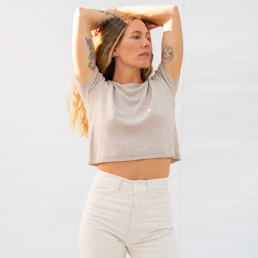 Vintage Sand Short Sleeve Sweater