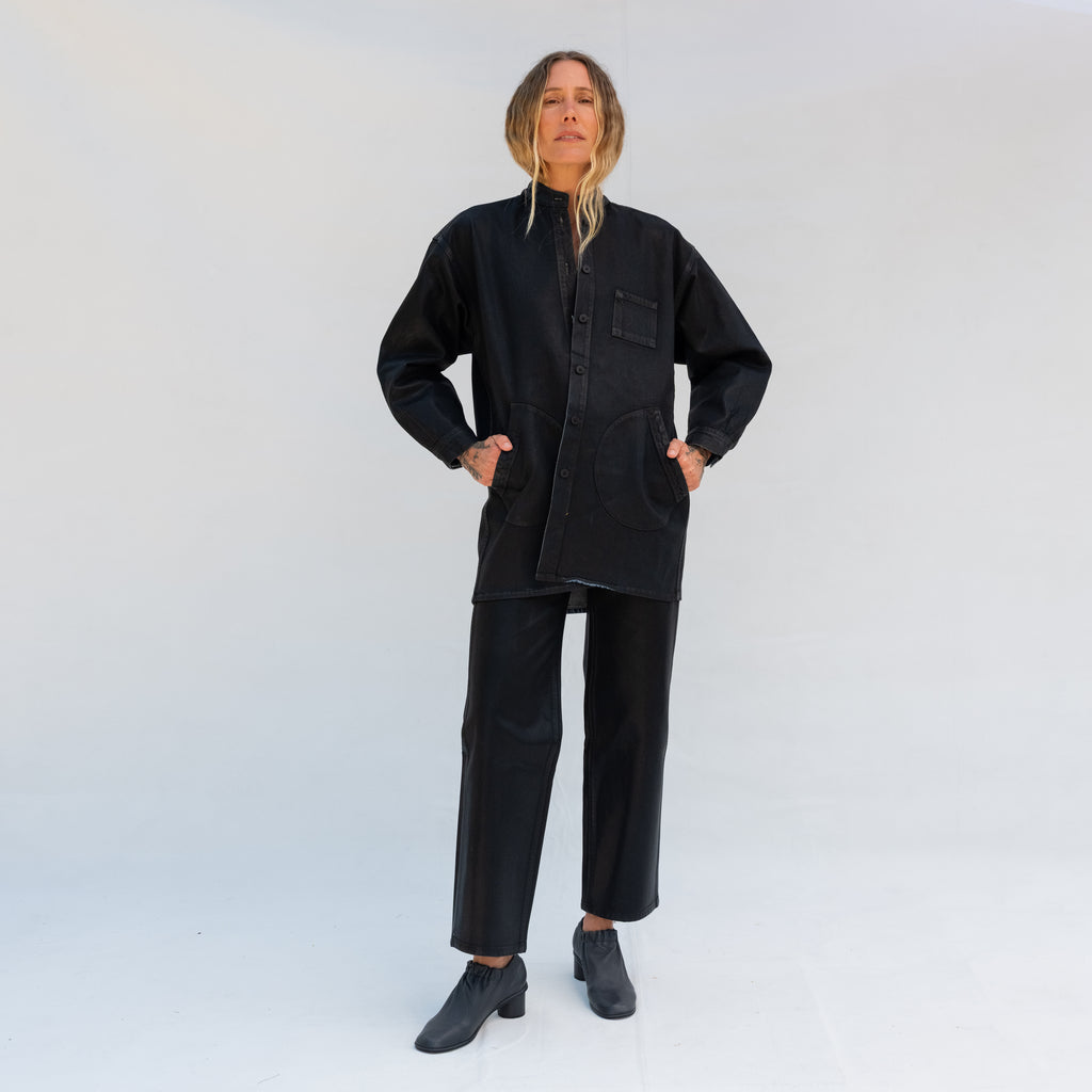 Band Collar Okuda Jacket - Black Lacquer