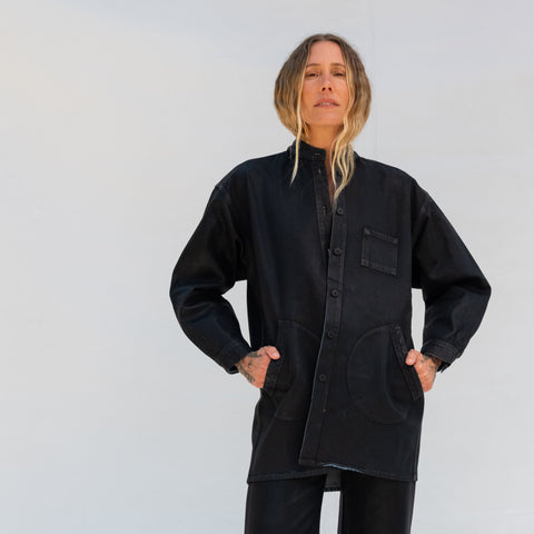 Band Collar Okuda Jacket - Black Lacquer