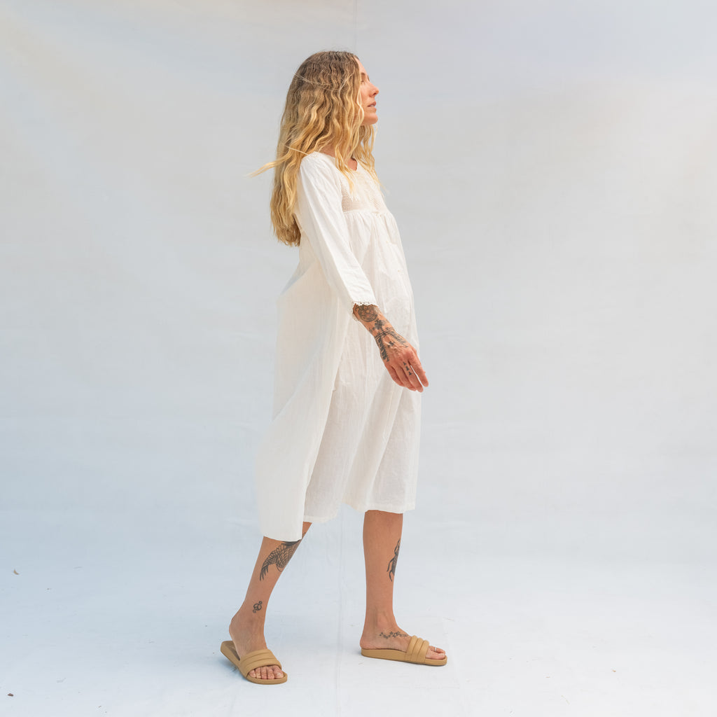 Vintage Long Sleeve Dress with Crochet Neck
