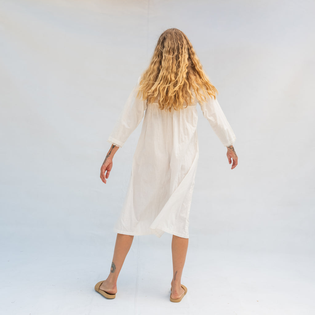 Vintage Long Sleeve Dress with Crochet Neck