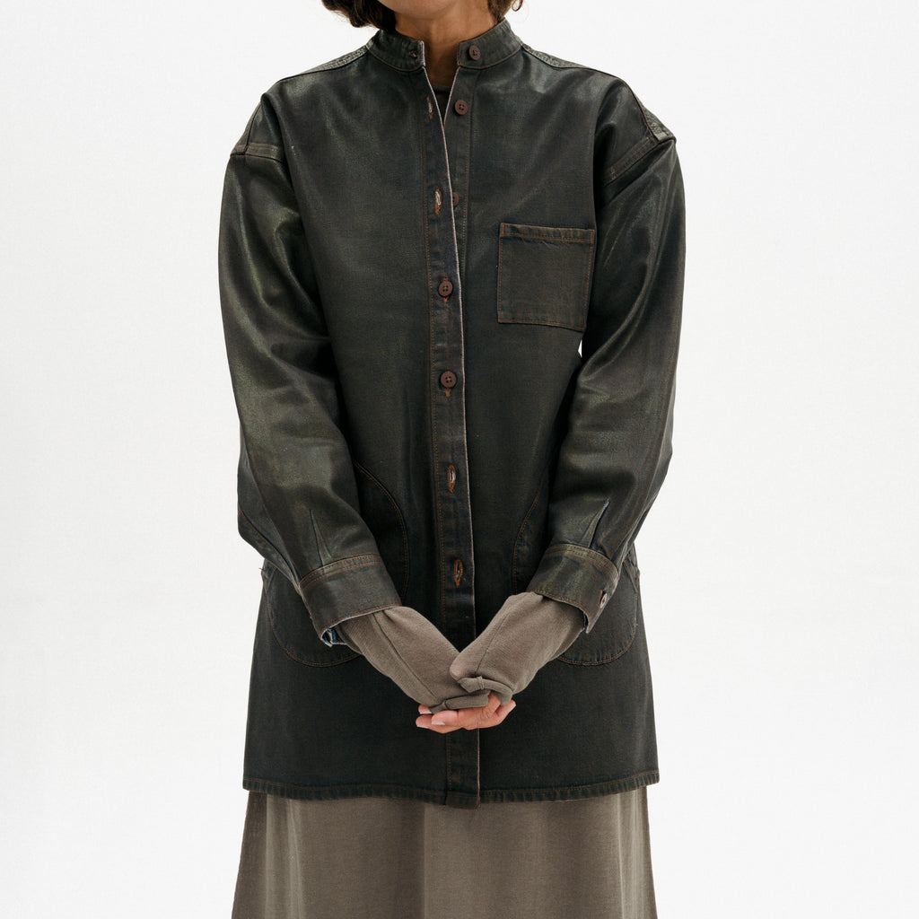 Band Collar Okuda Jacket - Rich Brown Lacquer