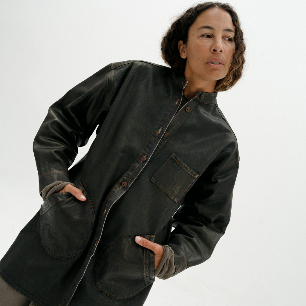 Band Collar Okuda Jacket - Rich Brown Lacquer