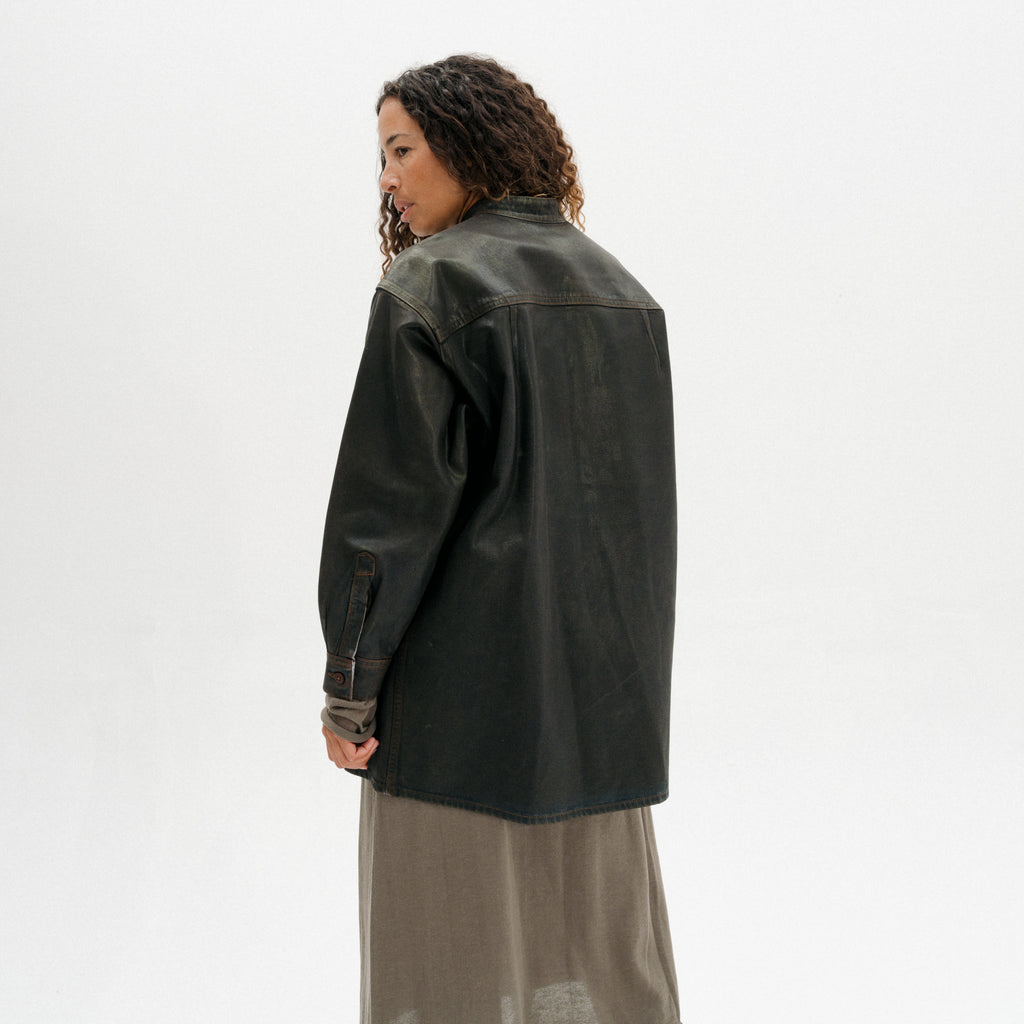 Band Collar Okuda Jacket - Rich Brown Lacquer