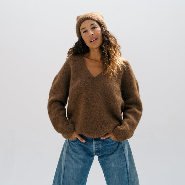 Brushed V Neck - Rust