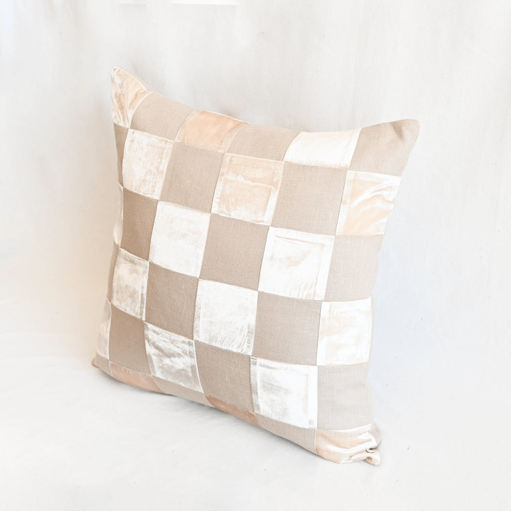 Checkered Velvet Pillow - Natural