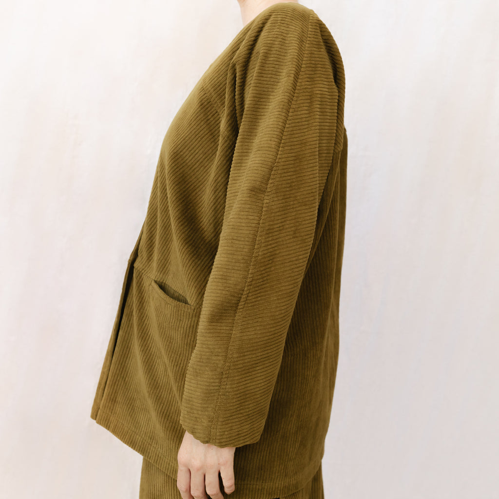 Corduroy Geometric Jacket - Dk. Olive